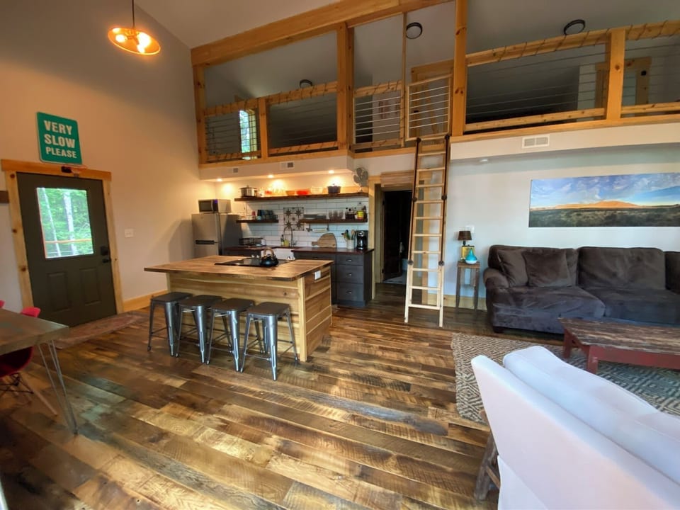 Enjoy a full size 4-burner stove, oven and fridge with freezer