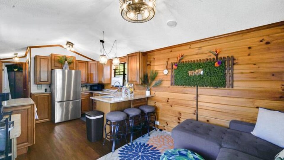 Bright kitchen with ample counter space and modern appliances.