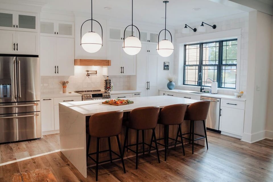 Our home accommodates dining for up to 20 folks between the dinner nook, the spacious dining table, and the breakfast bar. 