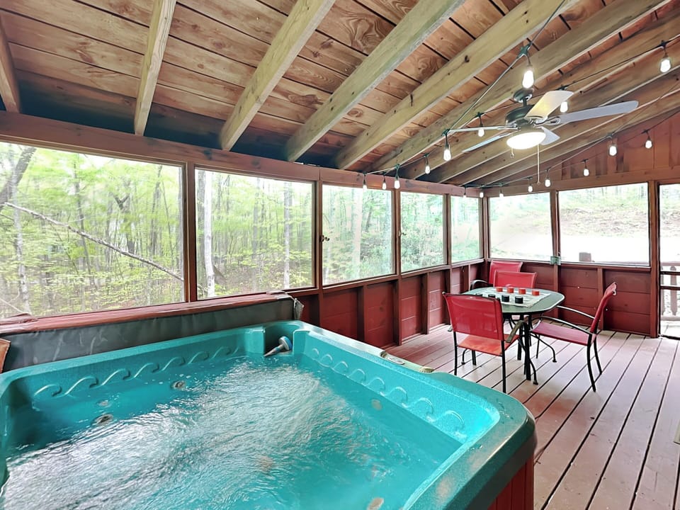 Sunroom with Hot Tub + Dining Area