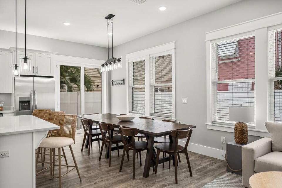 Gather for meals with a view at the large dining table