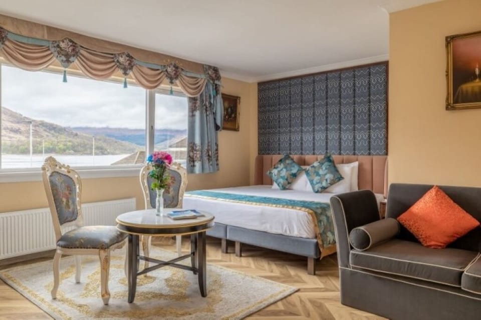 Double bed and room amenities