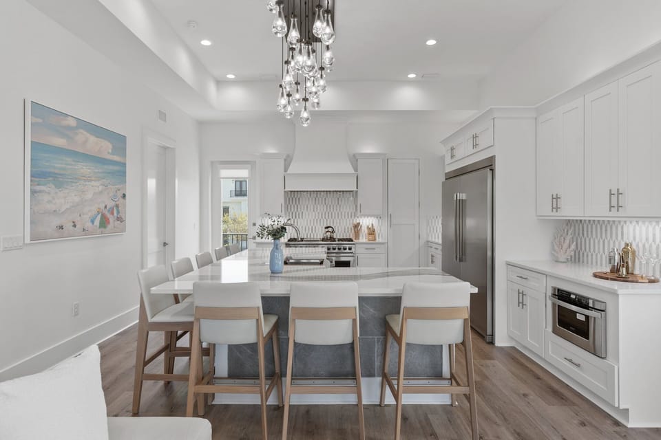 Seamless flow from kitchen to living spaces.