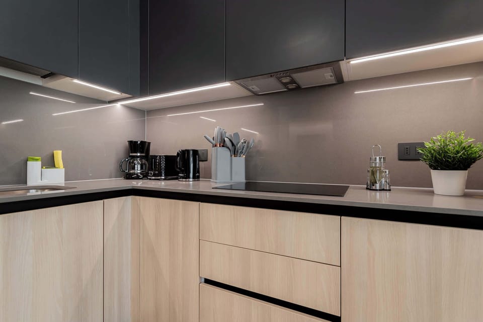 Sleek modern kitchen with top-notch appliances and stylish design, perfect for culinary adventures in the heart of Chile.