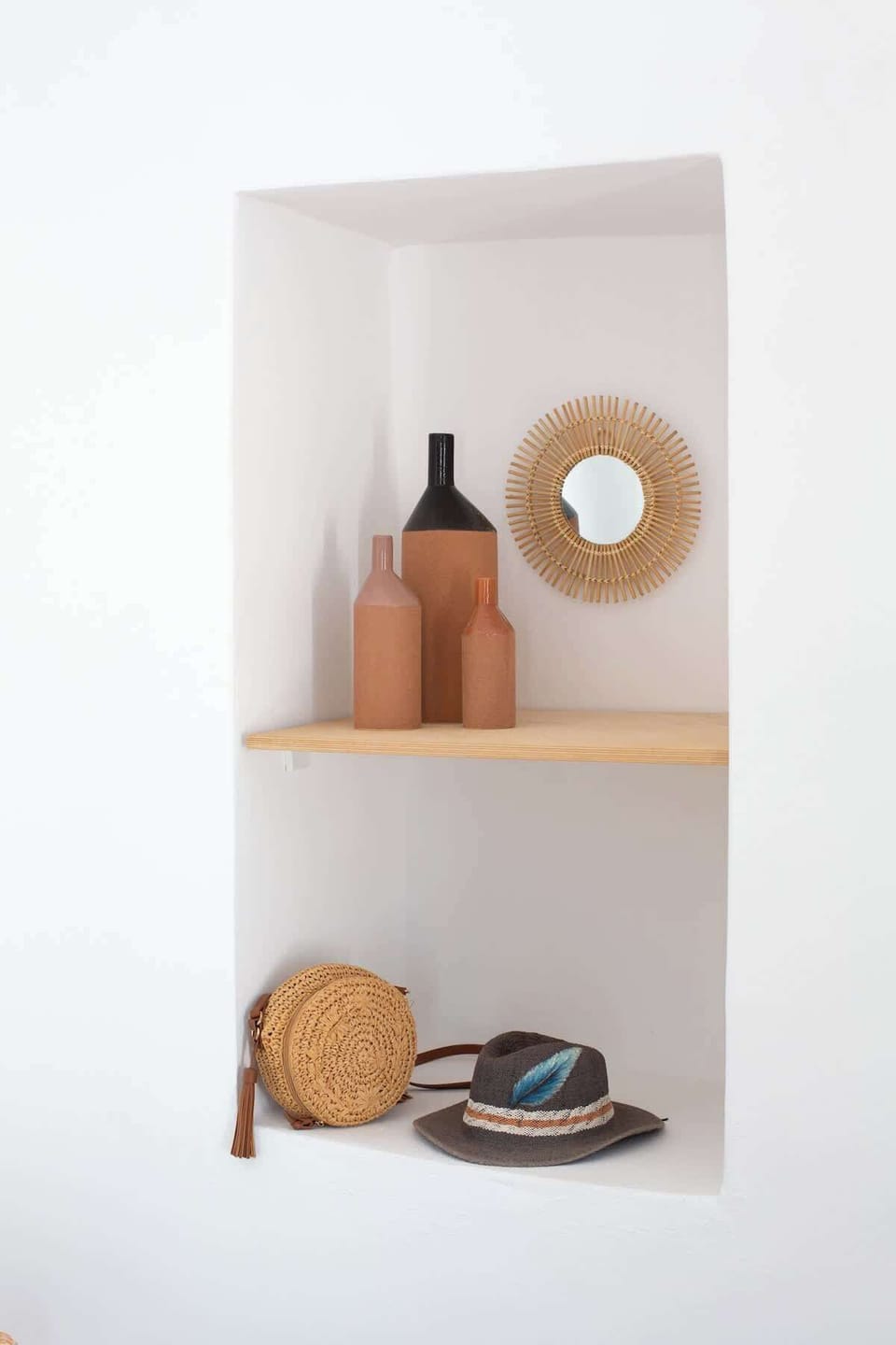 Decorative Ceramic Detail Beside the Bed – Local Craft Accent

