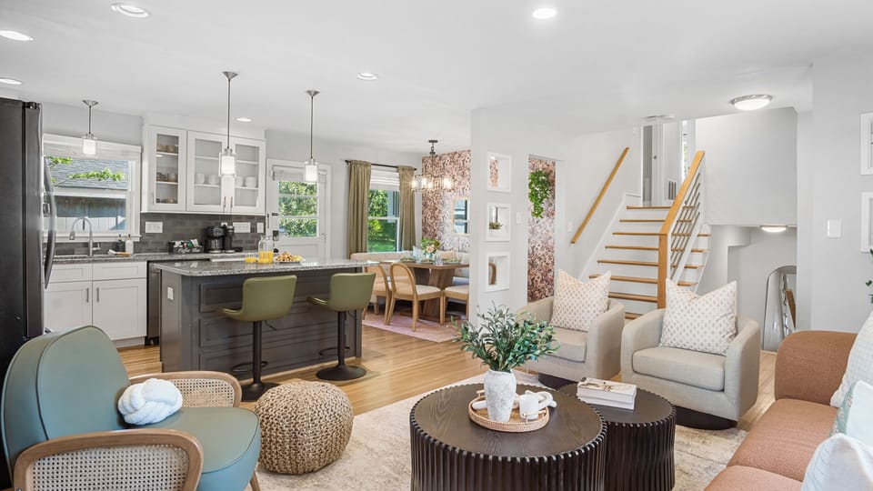 Kitchen has kitchen island