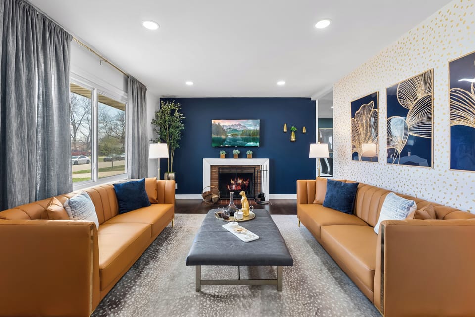 Cozy living room with fire place