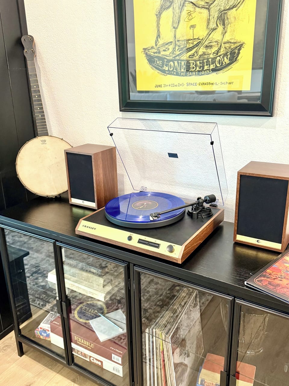 Old school vinyl record player for a relaxing evening indoors.