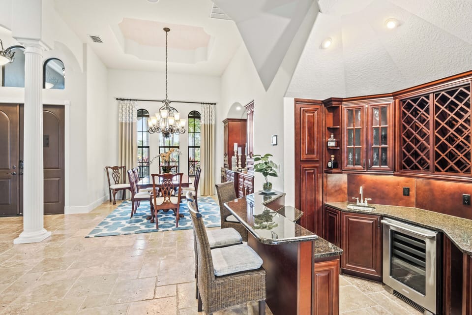 Custom bar & dining area.
