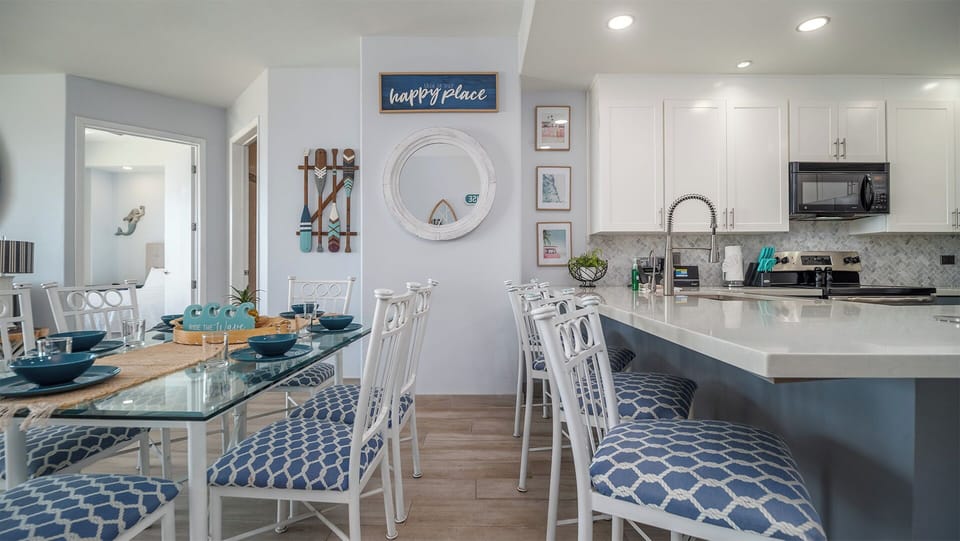 Sit at the kitchen counter or the dining table