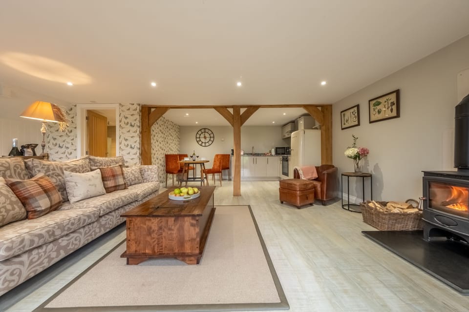 Ground floor: Open plan living space with wood burning stove