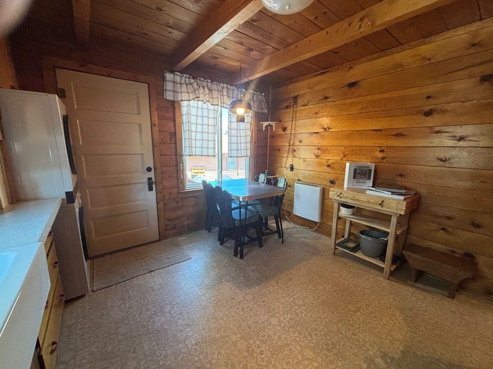 Kitchen with back door, kitchen table
