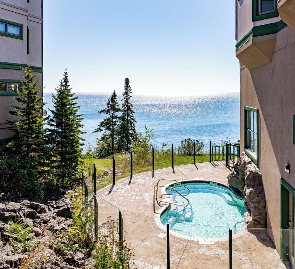 View the lake while soaking in the hot tub 