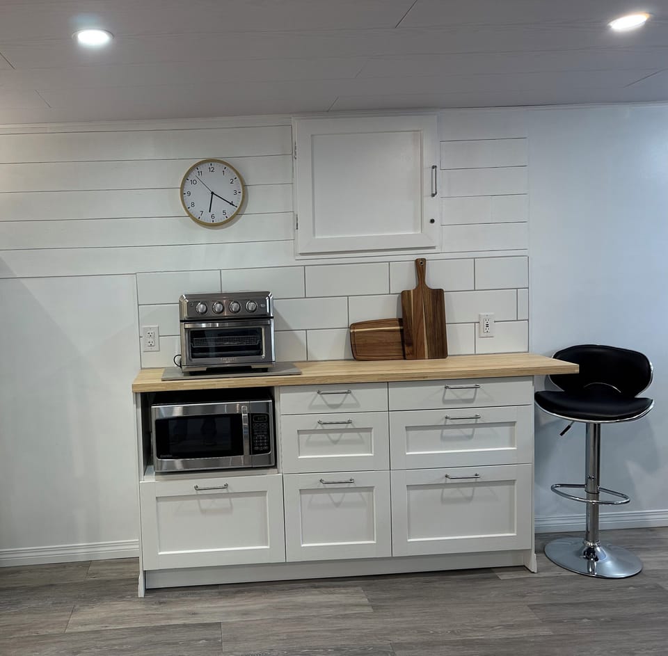 Plenty of counter space includes air fryer & microwave oven
