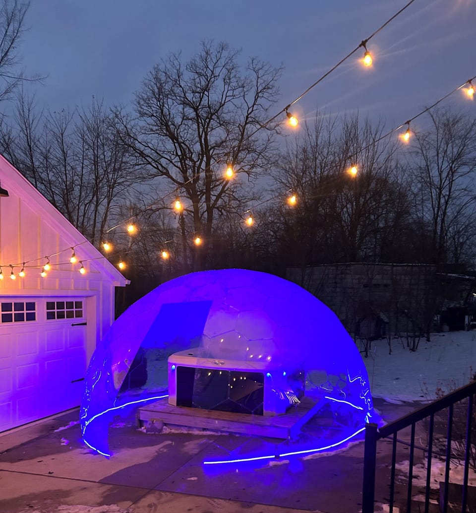 Hot tub inside of a LED Hypedome 