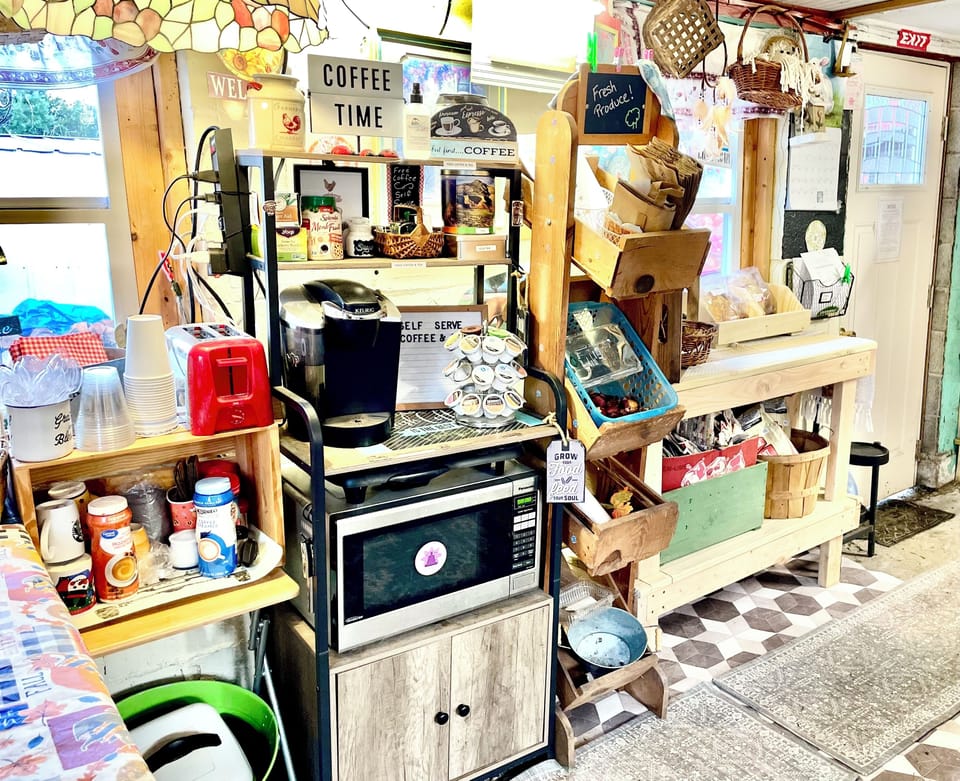 Free coffee via self serve in our farm store.