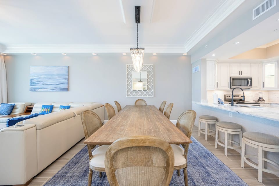 Gather around the rustic dining table for family meals or game night and create lasting memories