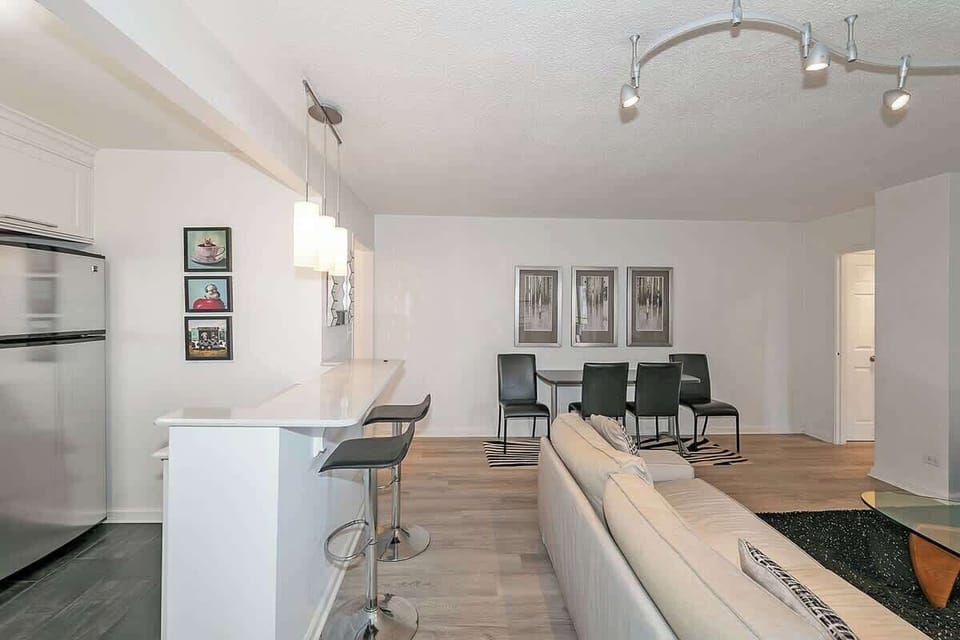 View of the kitchen and living space