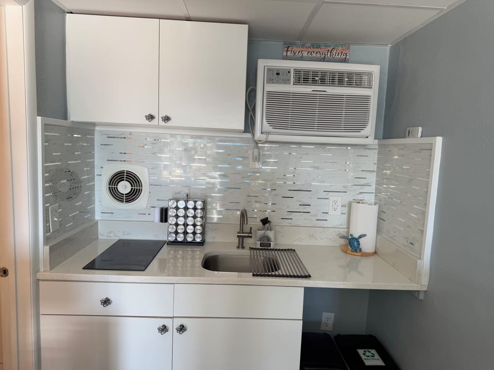 Kitchenette with basic cooking essentials