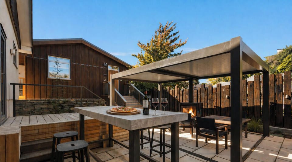 Enjoy a meal in the shared outdoor facilities