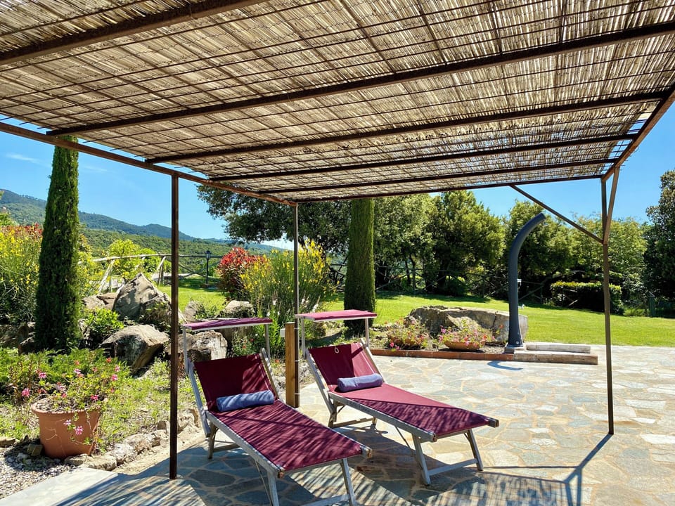 Under the gazebo by the shared pool 