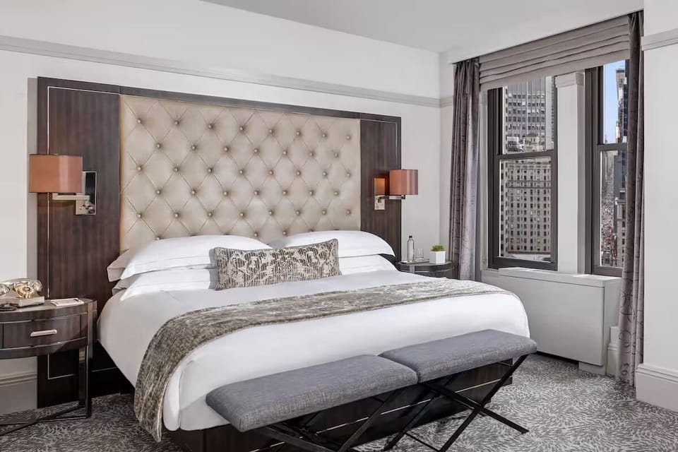 Relax in crisp linens and warm lighting after exploring.