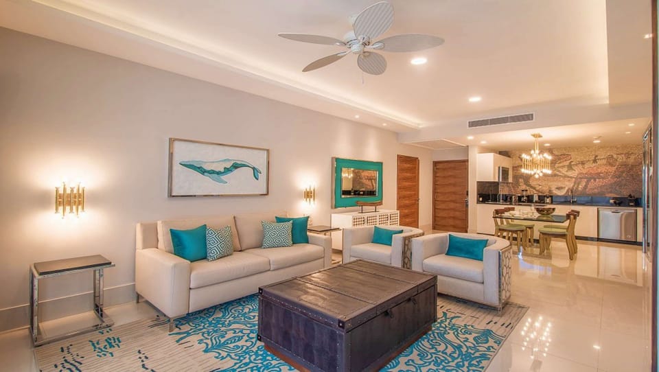 Full size living room with queen pull out couch