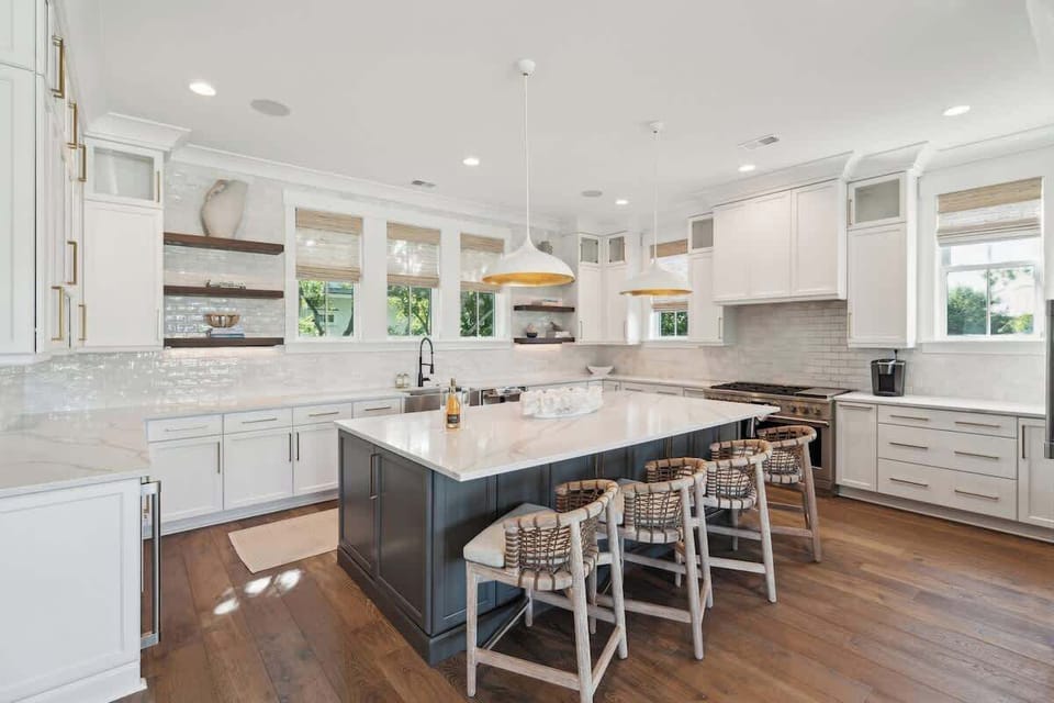 Huge stocked kitchen with commercial appliances.  