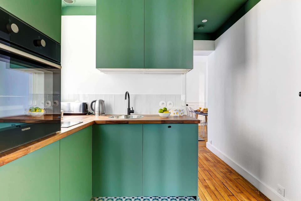 The kitchen is fully equipped to prepare a simple meal 