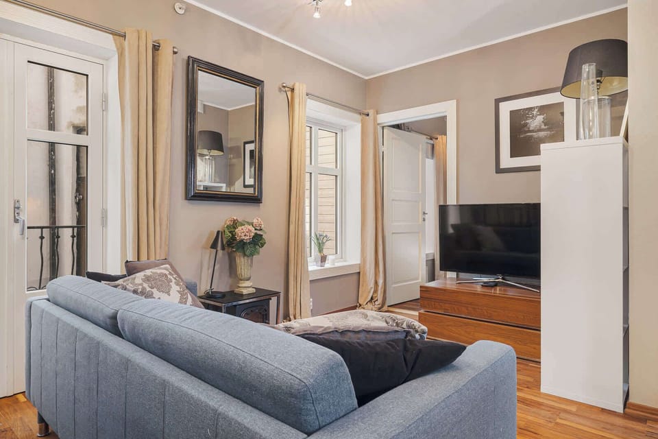 Light-filled space with a comfortable sofa.