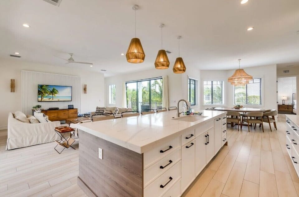 Kitchen, living room and dining room 