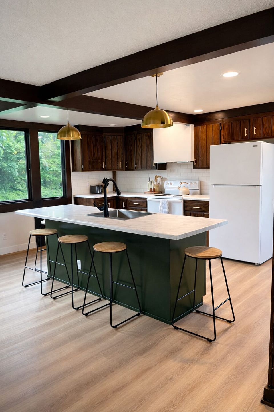 Bright updated kitchen with large island and seating for 5