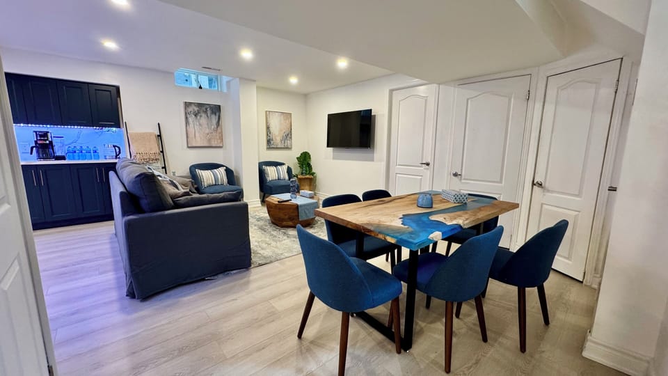 Dining table and living room