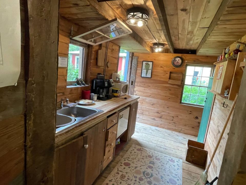 Communal kitchen in barn. Get your coffee and baked treats here!