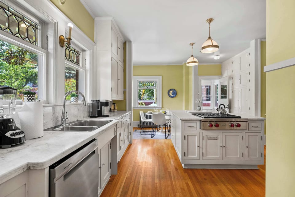 Sunny Calgary heritage kitchen with modern conveniences. 