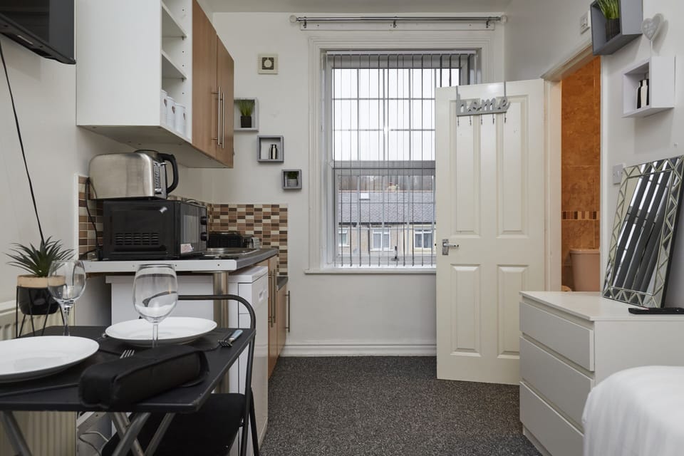 Comfortable dining area within the studio