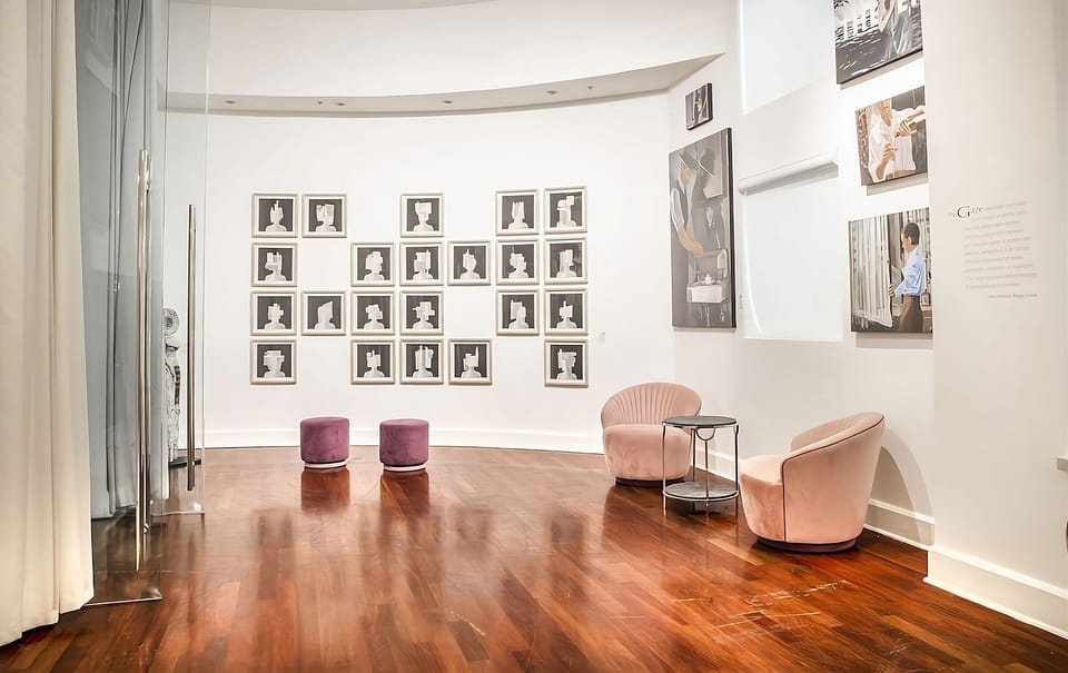 Linger among curated artwork in a serene, gallery-like retreat.