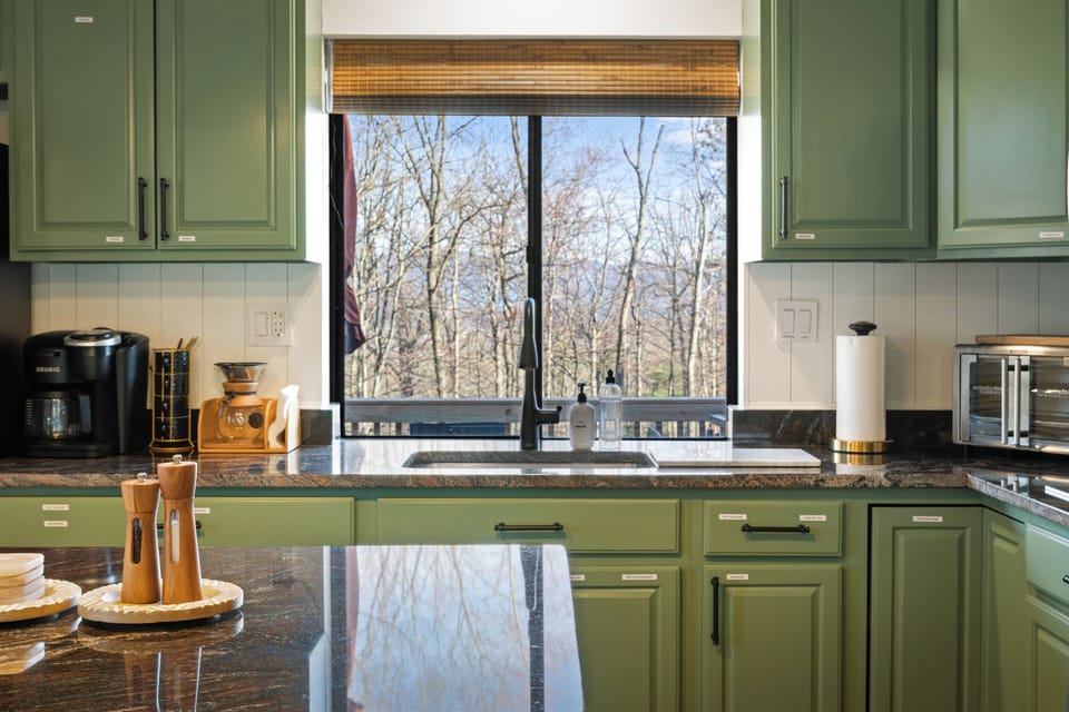 Enjoy cooking with a view! Stocked with cookware and starter supply of spices and pantry items.