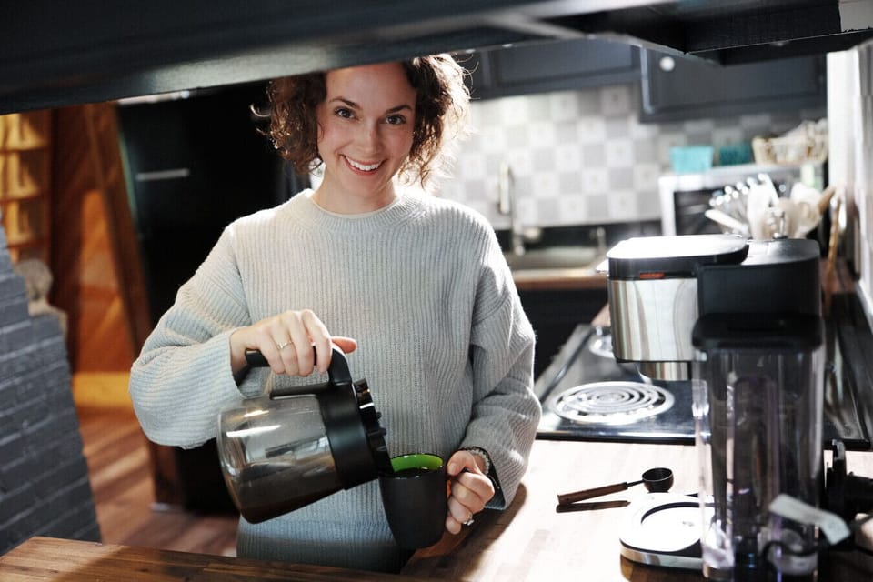Start your morning with fresh coffee and mountain light streaming in