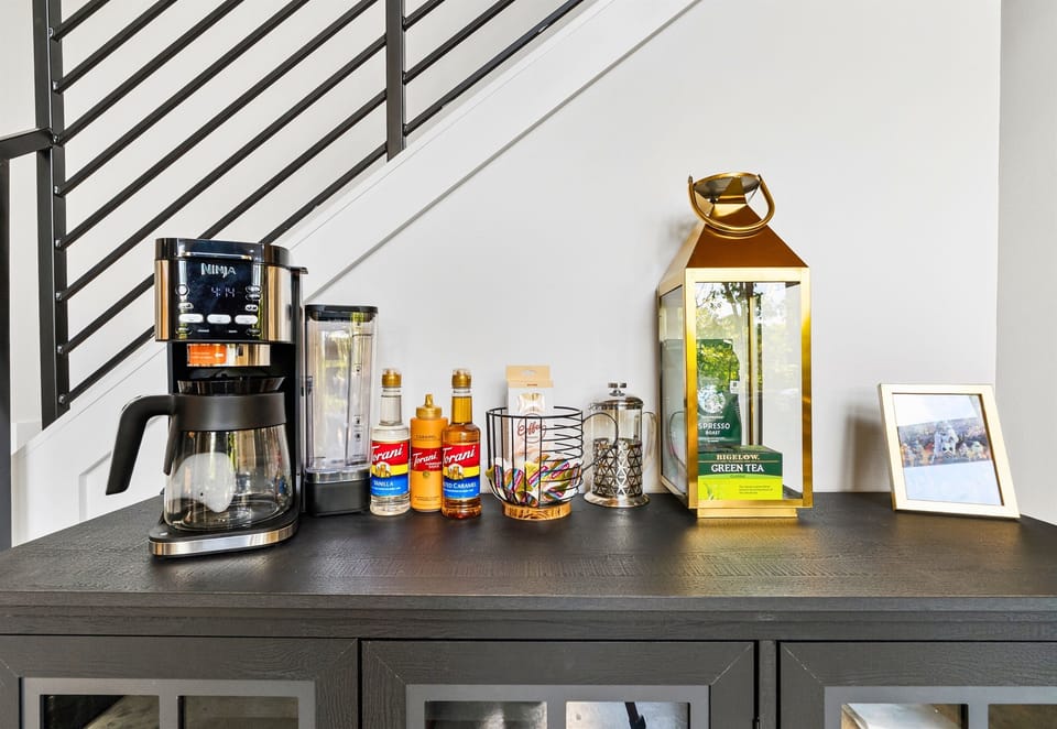 This coffee and cocktail station is stocked and ready to fuel your mornings or kick off happy hour in style.