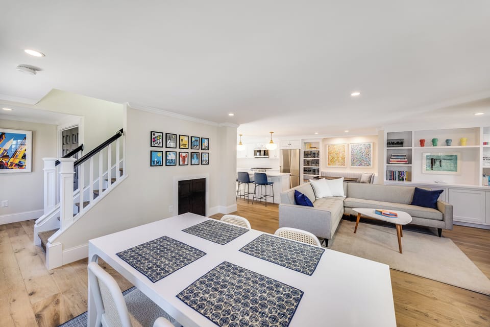 Dining area, entry and living room.
