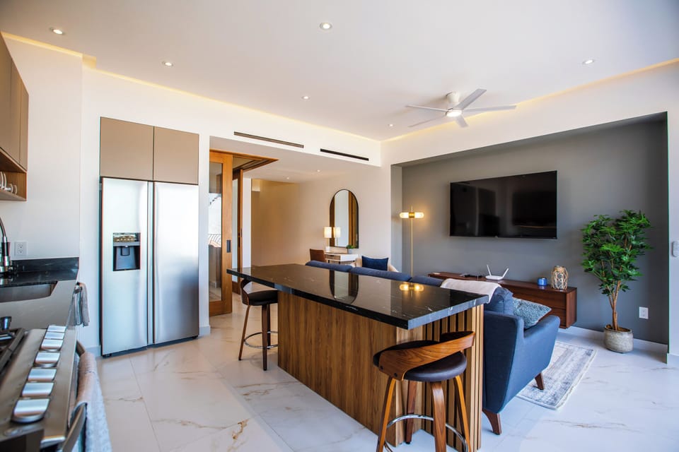 Sleek kitchen—fully-equipped with modern appliances