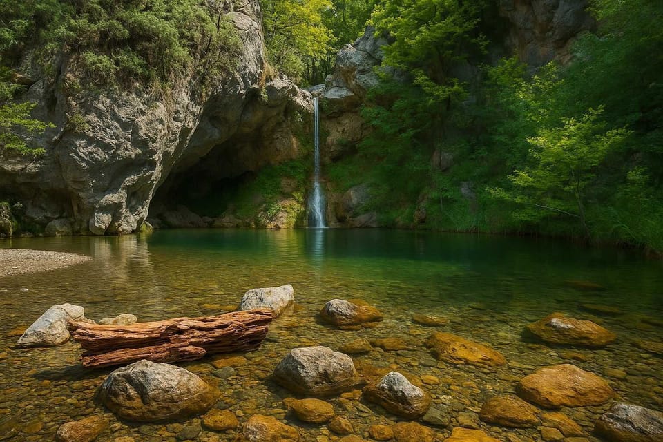 Drymonas Waterfalls (15 km) – Serene natural spot with cascading falls amid lush forest.