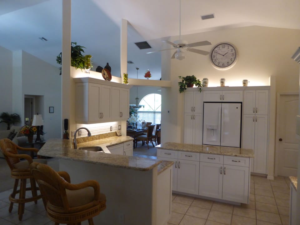 Large, well equiped kitchen.  Fridge - filtered water/ice maker, stove & m/wave 