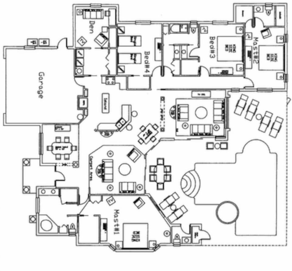 Layout plan. Note three of four bedrooms  are off corridor behind sliding door