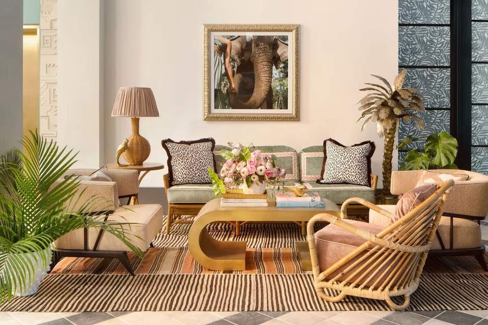 Unwind with friends in a cozy, art-filled seating nook.