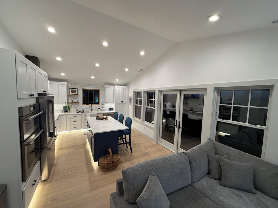Open concept with LED lighting in kitchen