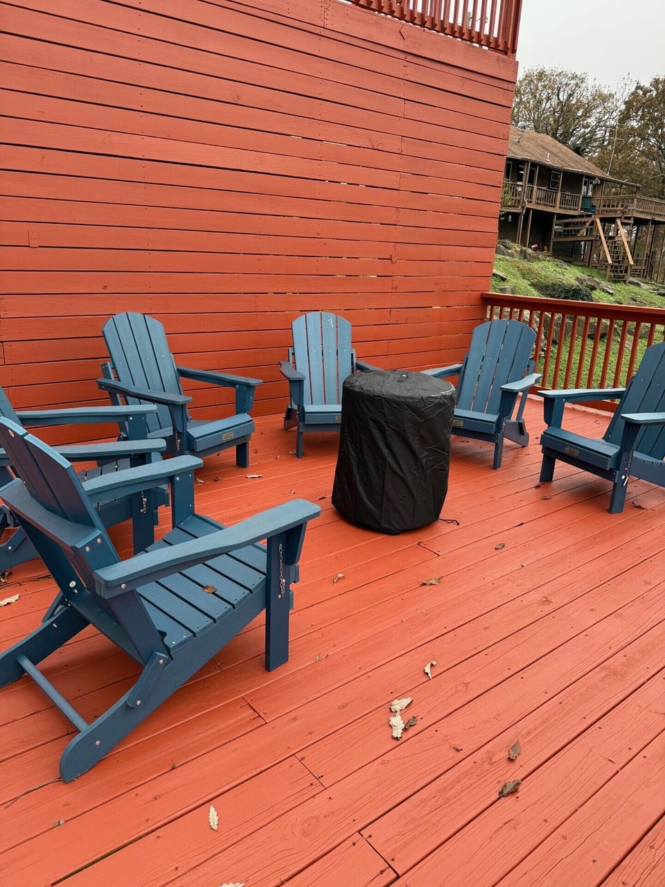 Third deck tier with propane firepit