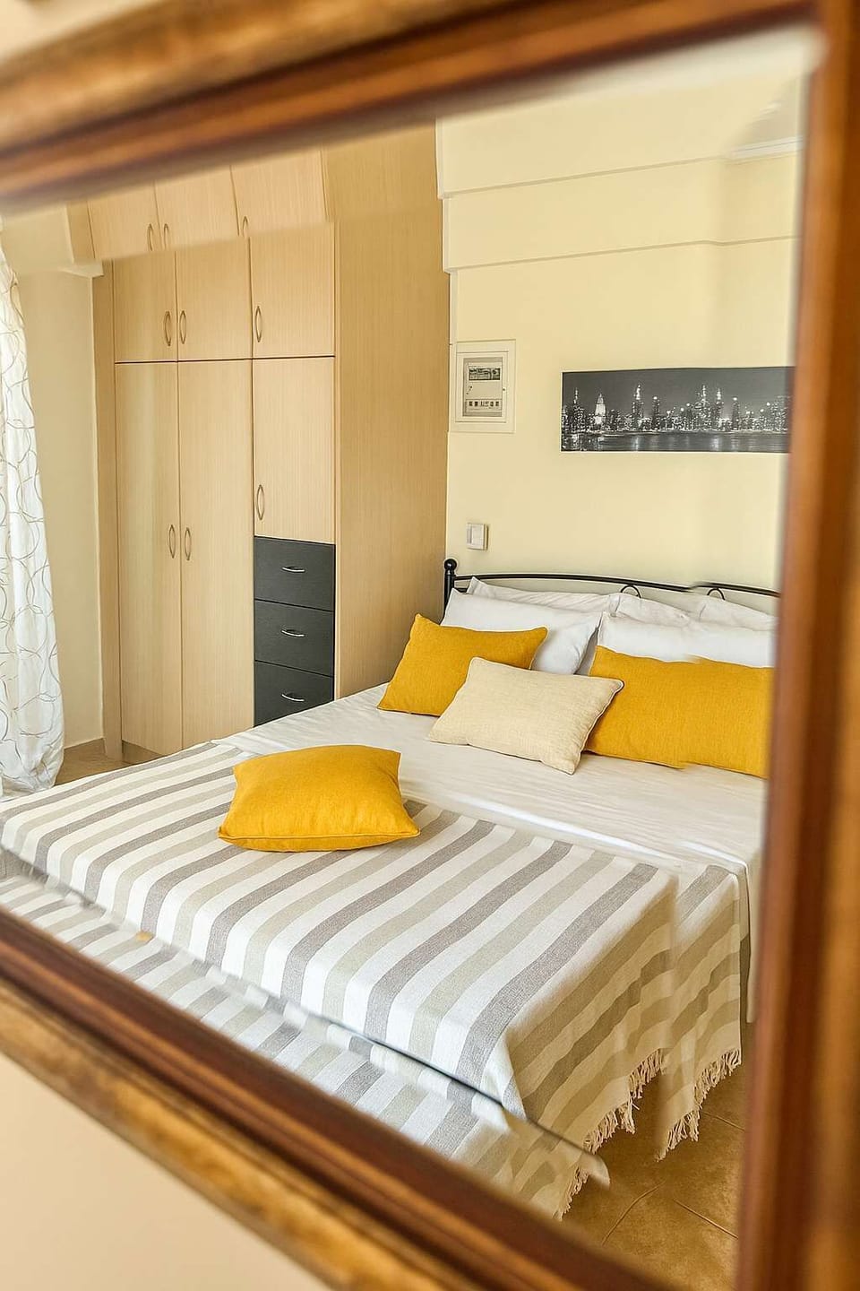 Bedroom Interior with Wardrobe and Wooden Accents