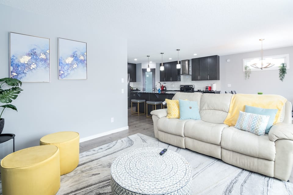Comfortable living room with recliners and fireplace